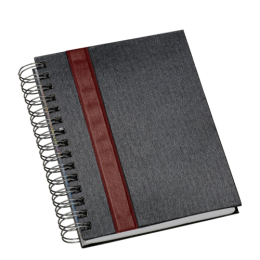 Agenda Wire-o Metalizada Grafite com Faixa Vermelho com Bolsa Interna