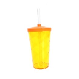 Copo Twister c/ Tampa e Canudo Amarelo Transparente 550ml LT-037