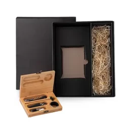 Acessórios para Vinho com Estojo em Bambu e Espaço para Garrafa 6 Pçs SMKT-9024R