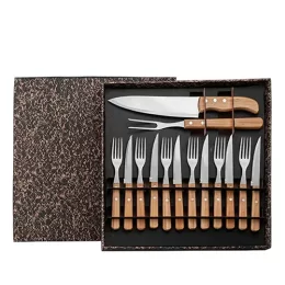 Conjunto para Churrasco c/ Garfo, Faca e Talheres de Mesa 14 Pçs SMKT-9031E