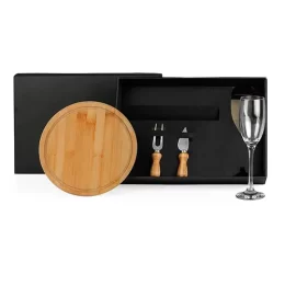 Conjunto para Queijo em Bambu c/ Taça p/ Champagne 4 Pçs SMKT-9038U