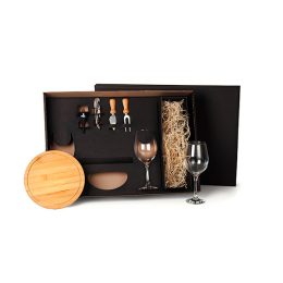 Kit Queijo e Vinho com Espaço para Garrafa 7 Pçs SMKT-90208