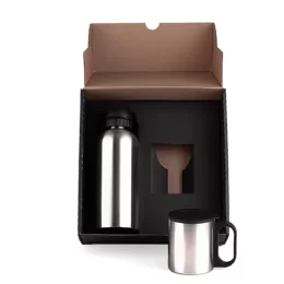 Conjunto de Garrafa e Caneca em Aço Inox 600/180ml 2 Pçs SMIX-01611