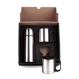 Conjunto de Garrafa e Caneca em Aço Inox 330/180ml 3 Pçs SMIX-02411