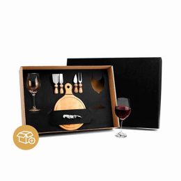 Kit Queijo e Vinho com Tábua Redonda 8 Pçs SMKT-90106