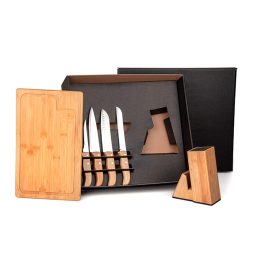 Conj. Cozinha Com Cepo Em Bambu / Inox 6 Pçs SMKT-90163