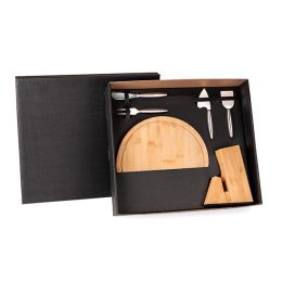 Conjunto Queijo Com Cepo Em Bambu / Inox 6 Pçs SMKT-90161