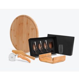 Kit Para Pizza Em Bambu Com Acessórios 8 Pçs SMKT-00443
