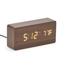 Relógio Despertador de Madeira Com Painel LED 18563B